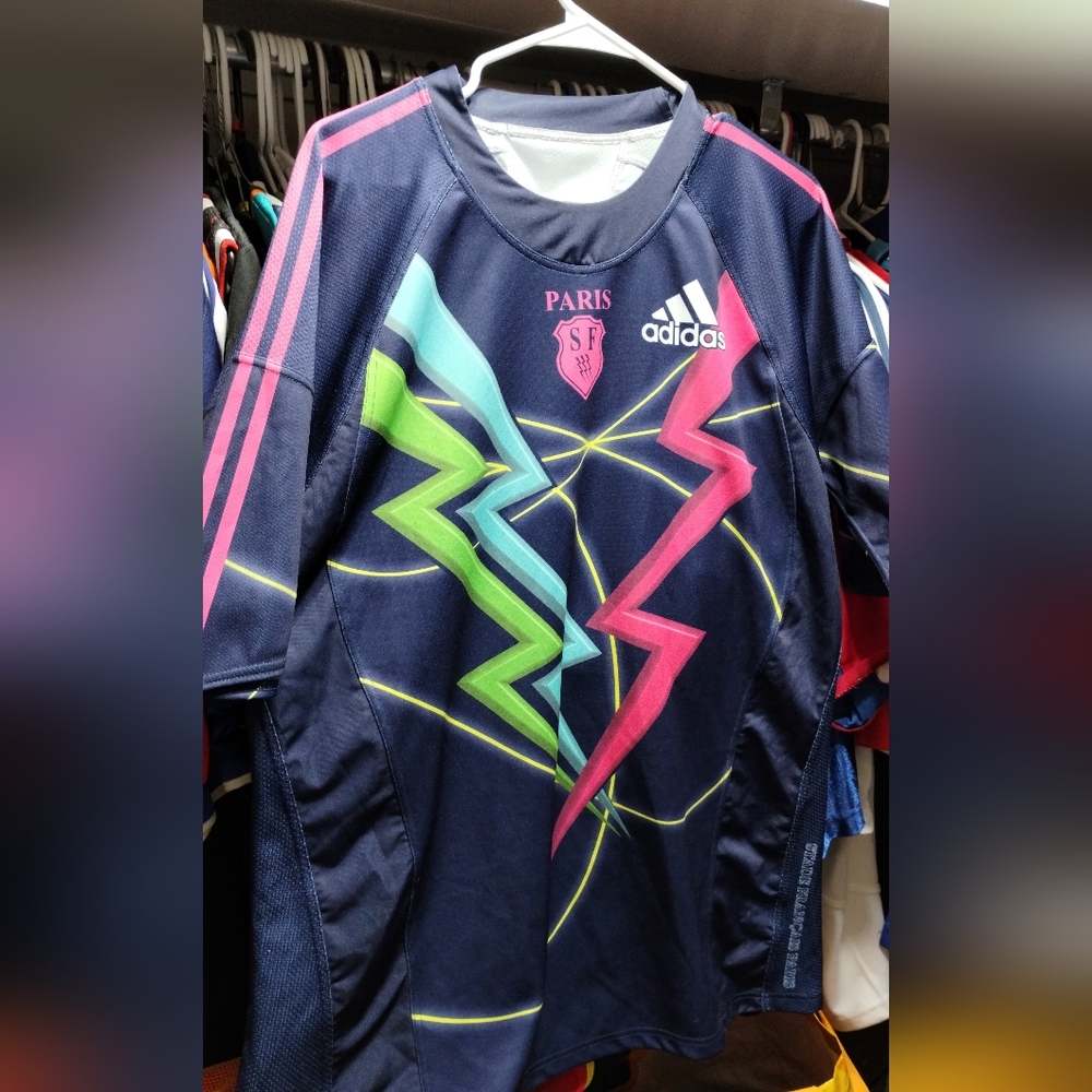 Adidas Navy Blue Paris Jersey with Pink and Green Accents